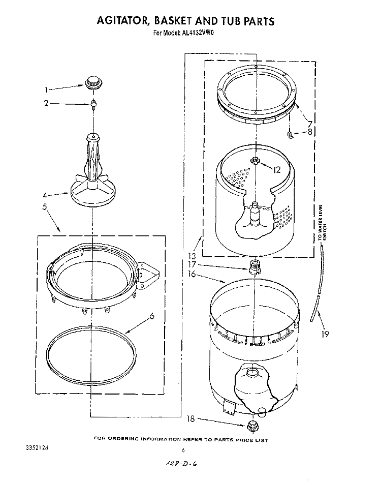 AGITATOR, BASKET AND TUB Diagram and Parts List for AL4132VW0  Whirlpool Washer