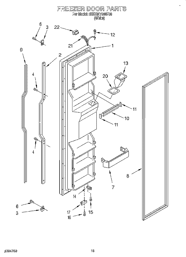 FREEZER DOOR Diagram and Parts List for 3XKGN7050F00  Whirlpool Refrigerator