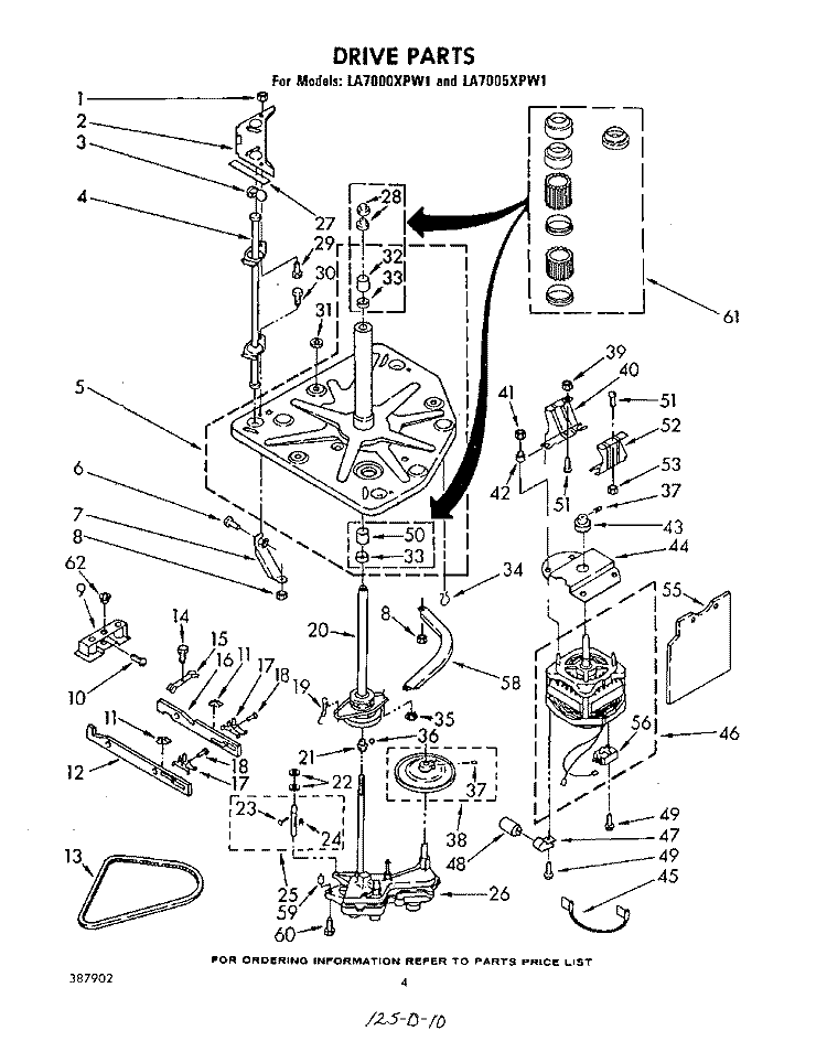 DRIVE Diagram and Parts List for LA7005XPW1  Whirlpool Washer
