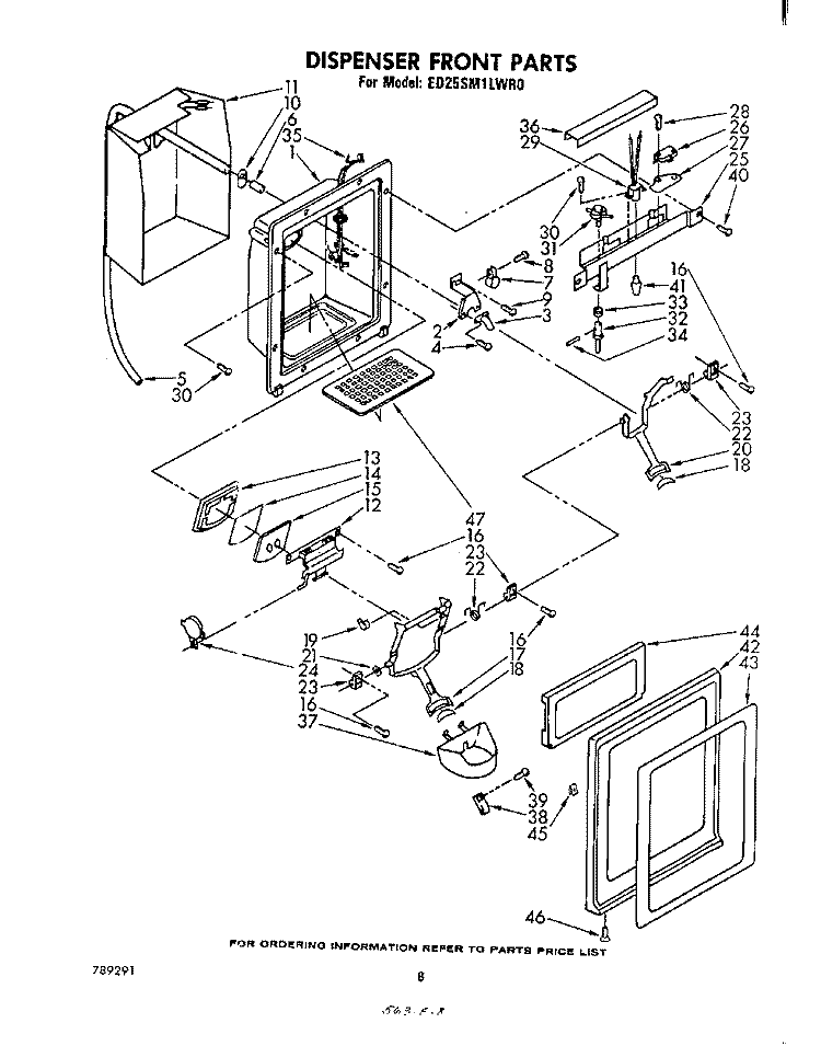 DISPENSER FRONT Diagram and Parts List for ED25SM1LWR0  Whirlpool Refrigerator