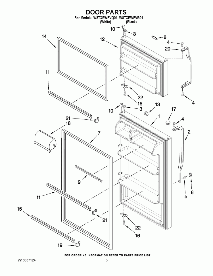 DOOR PARTS Diagram and Parts List for W8TXEWFVB01  Whirlpool Refrigerator