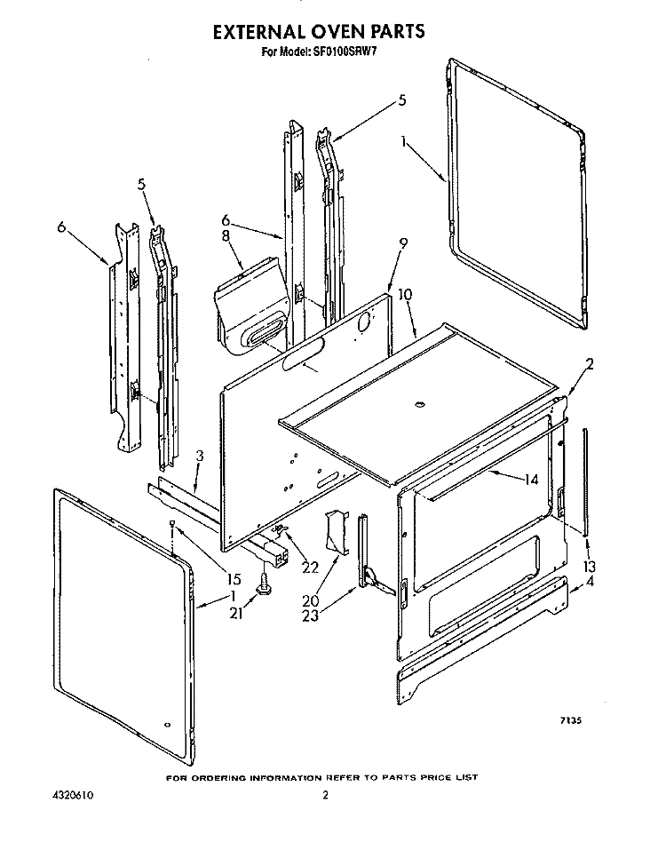 EXTERNAL OVEN Diagram and Parts List for SF0100SRW7  Whirlpool Range