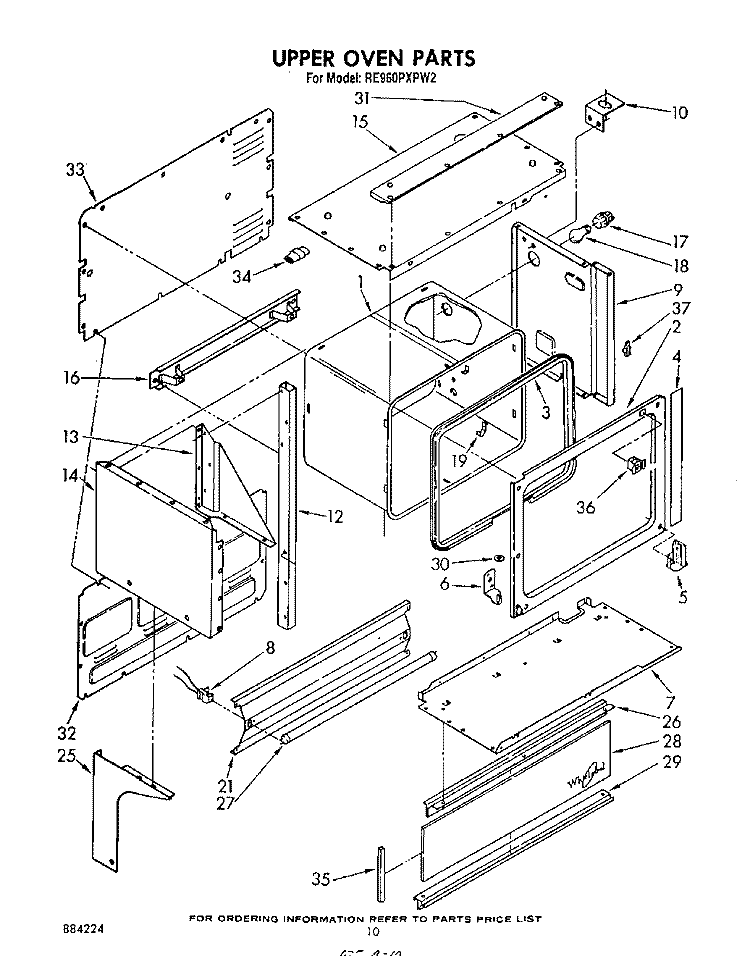 UPPER OVEN Diagram and Parts List for RE960PXPW2  Whirlpool Range