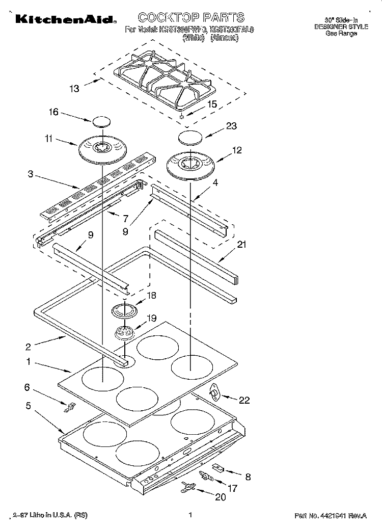 COOKTOP Diagram and Parts List for KGST300FAL0  KitchenAid Range