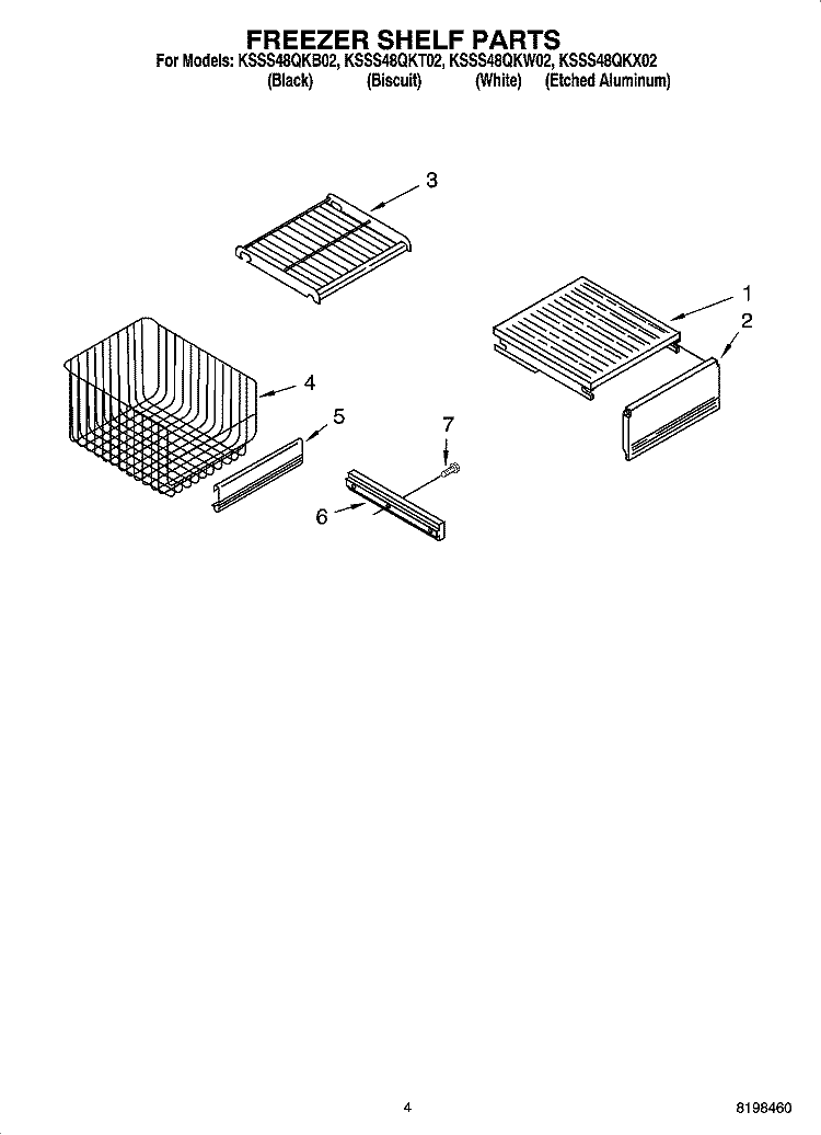 FREEZER SHELF PARTS Diagram and Parts List for KSSS48QKT02  KitchenAid Refrigerator