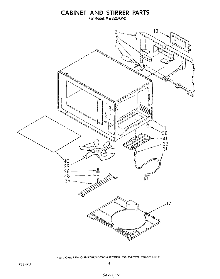 CABINET AND STIRRER Diagram and Parts List for MW3520XP2  Whirlpool Microwave