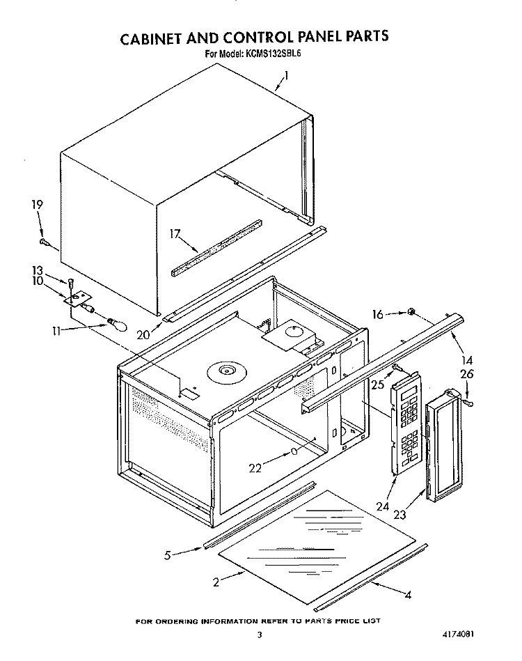 CABINET AND CONTROL PANEL Diagram and Parts List for KCMS132SBL6  KitchenAid Microwave