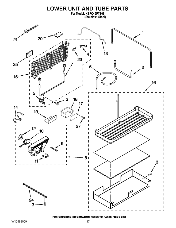 LOWER UNIT AND TUBE PARTS Diagram and Parts List for KBFC42FTS05  KitchenAid Refrigerator