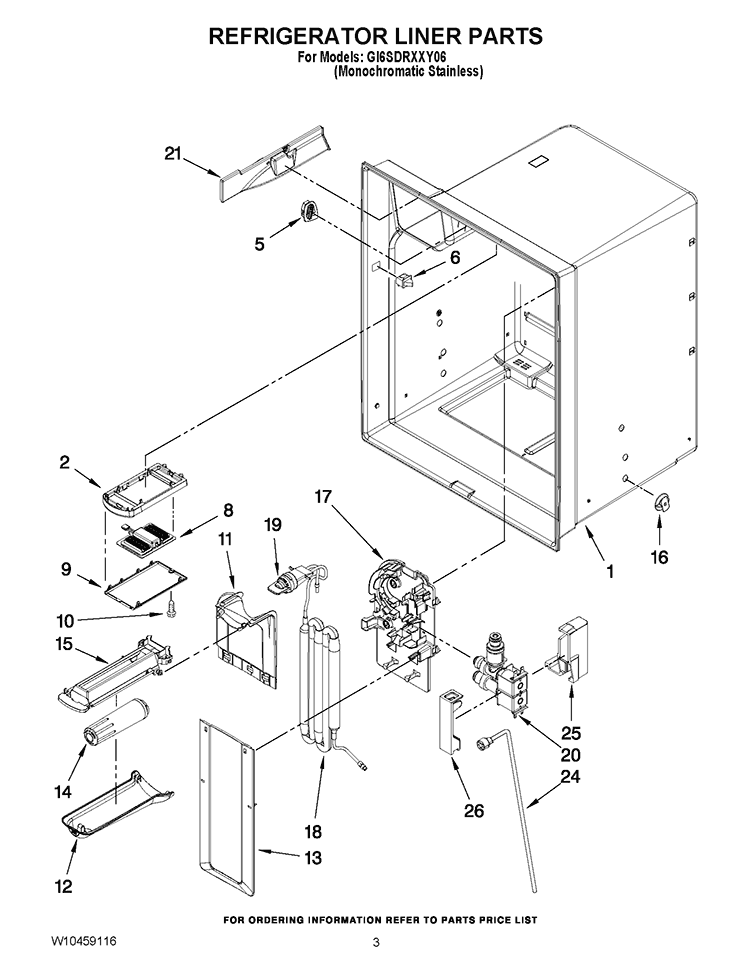 REFRIGERATOR LINER PARTS Diagram and Parts List for GI6SDRXXY06  Whirlpool Refrigerator