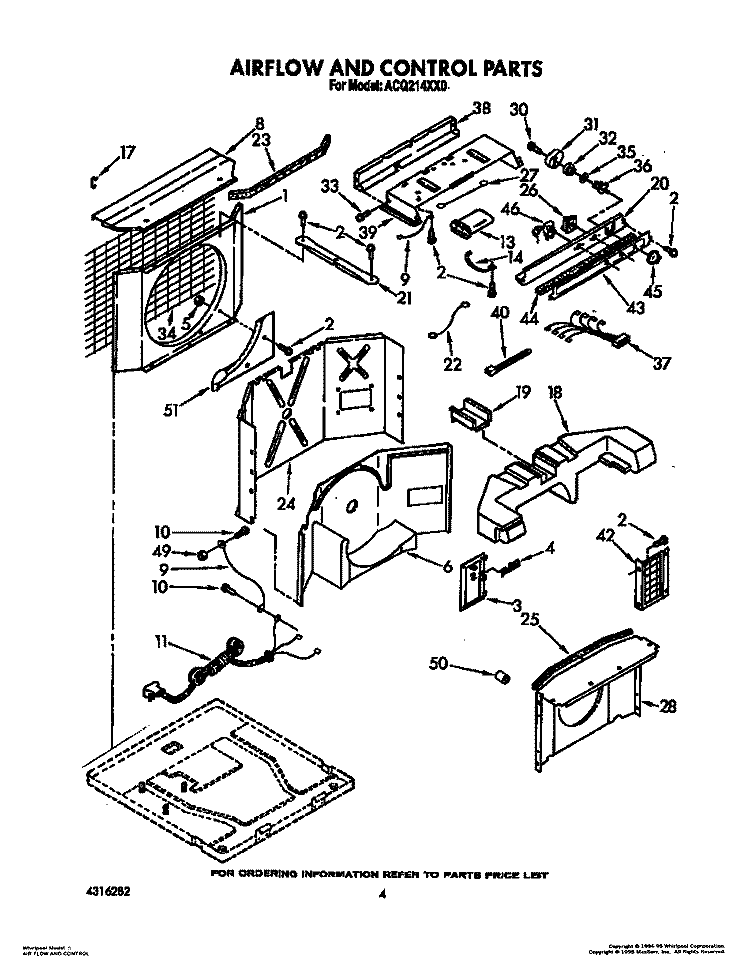 AIR FLOW AND CONTROL Diagram and Parts List for ACQ214XX0  Whirlpool Air Conditioner