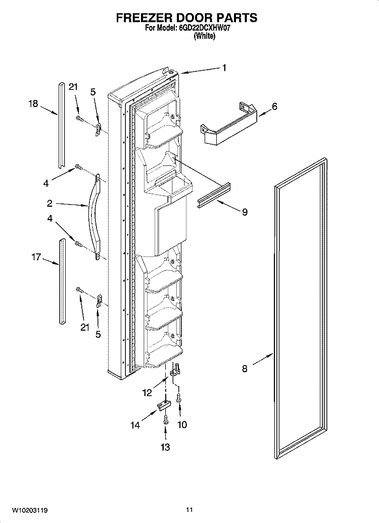 FREEZER DOOR PARTS Diagram and Parts List for 6GD22DCXHW07  Whirlpool Refrigerator