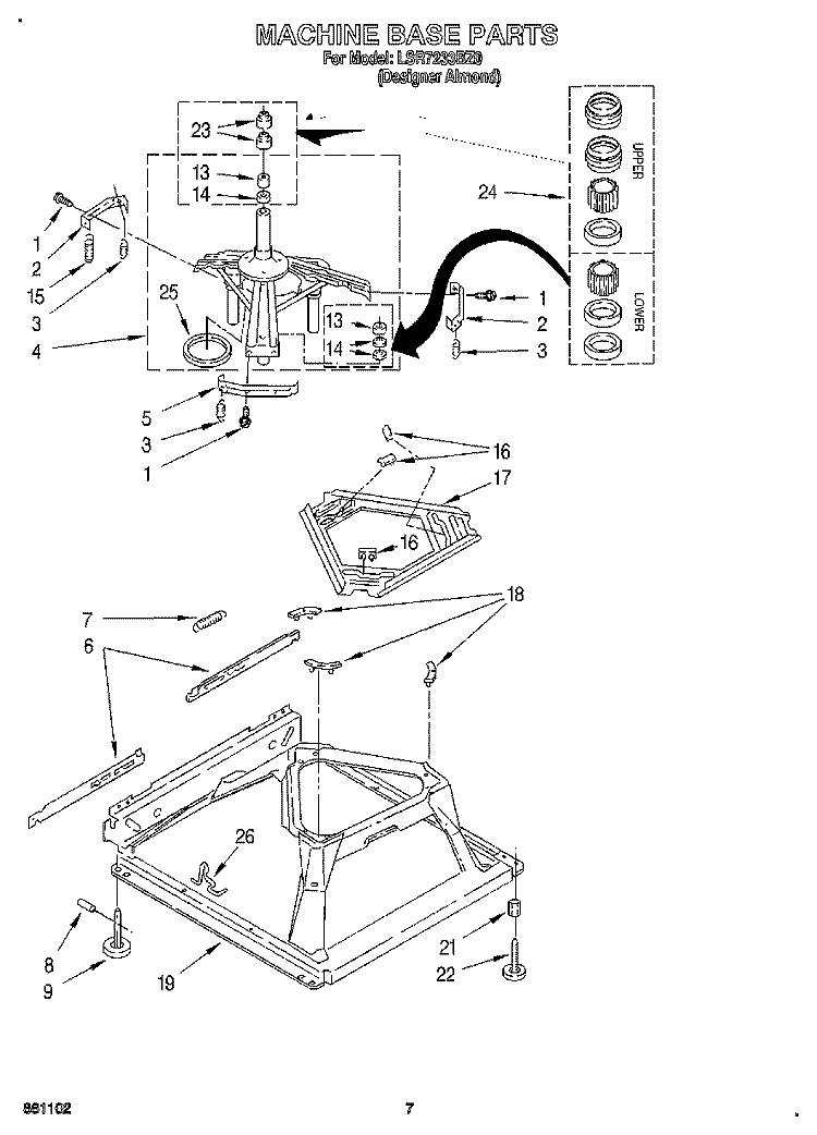 MACHINE BASE Diagram and Parts List for LSR7233BZ0  Whirlpool Washer