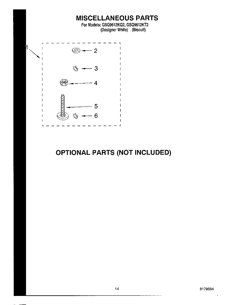 MISCELLANEOUS, OPTIONAL Diagram and Parts List for GSQ9612KQ2  Whirlpool Washer