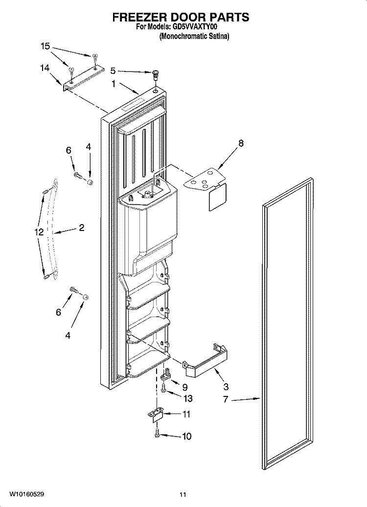 FREEZER DOOR PARTS Diagram and Parts List for GD5VVAXTY00  Whirlpool Refrigerator