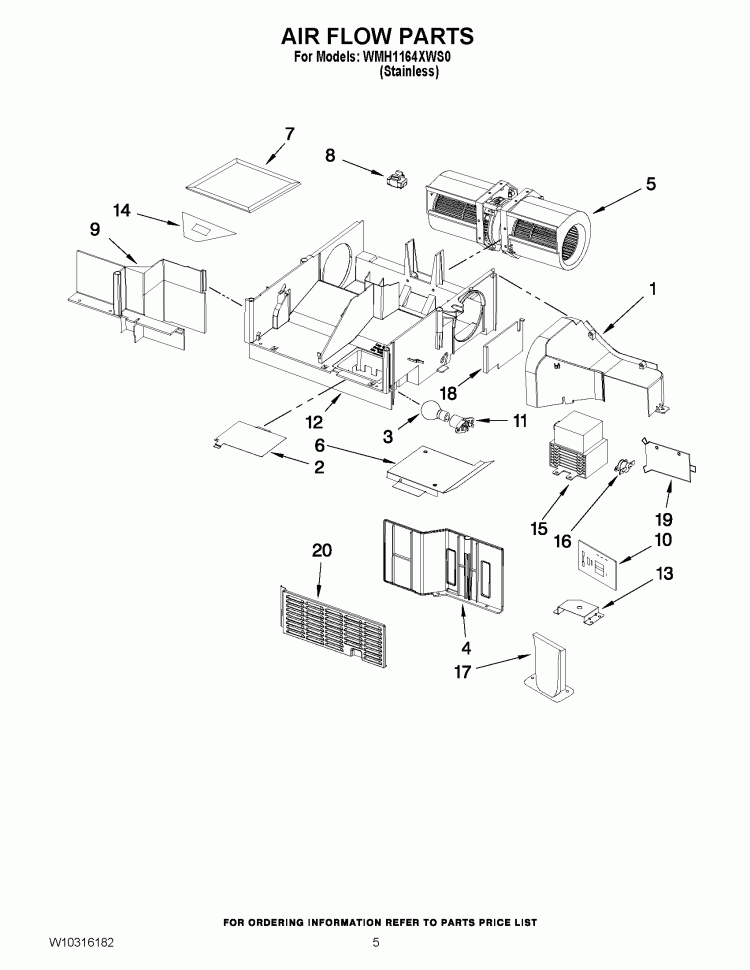 AIR FLOW PARTS Diagram and Parts List for WMH1164XWS0  Whirlpool Microwave