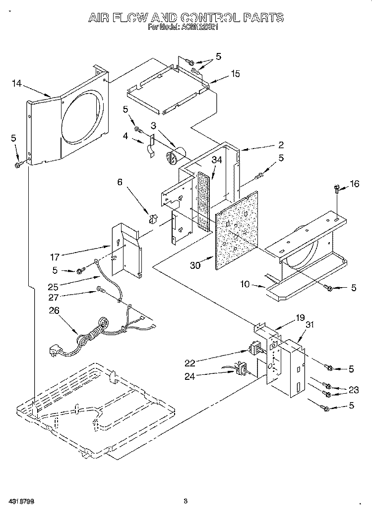 AIRFLOW AND CONTROL Diagram and Parts List for ACM122XG1  Whirlpool Air Conditioner