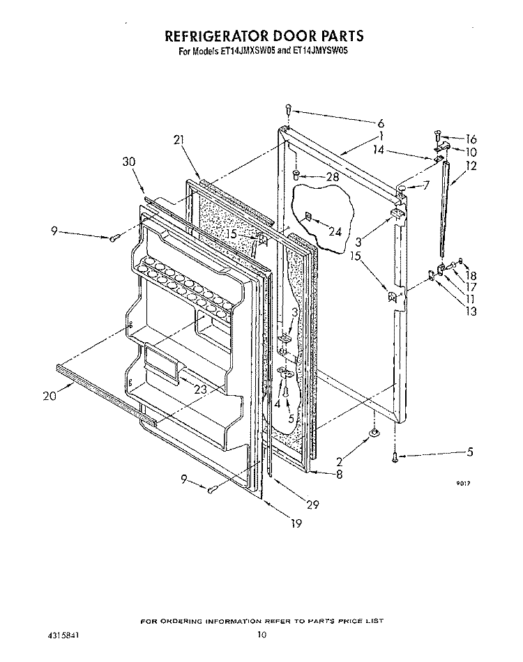 REFRIGERATOR DOOR Diagram and Parts List for ET14JMYSF05  Whirlpool Refrigerator