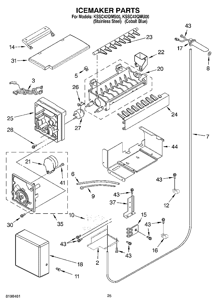 ICEMAKER PARTS Diagram and Parts List for KSSC42QMS00  KitchenAid Refrigerator