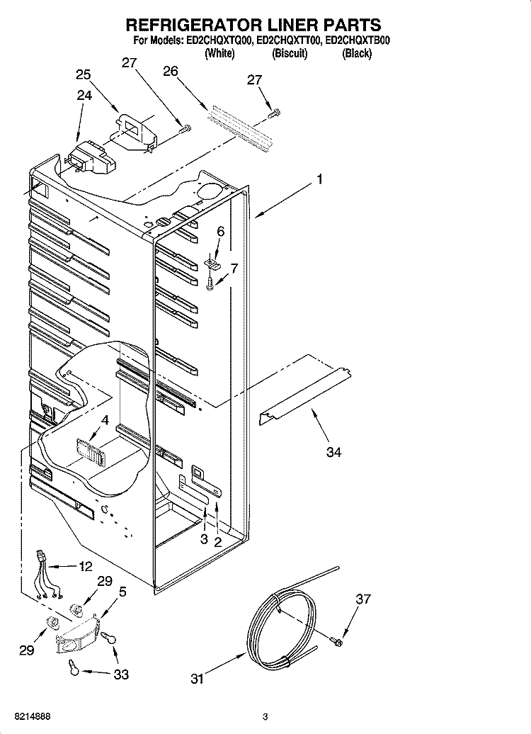 REFRIGERATOR LINER PARTS Diagram and Parts List for ED2CHQXTT00  Whirlpool Refrigerator