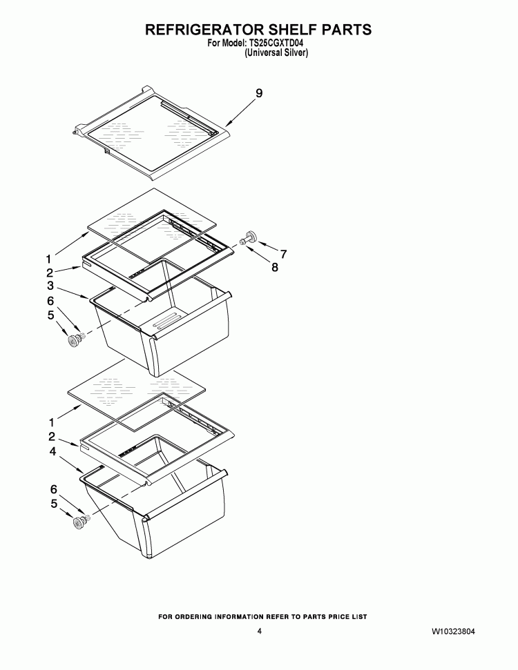REFRIGERATOR SHELF PARTS Diagram and Parts List for TS25CGXTD04  Estate Refrigerator