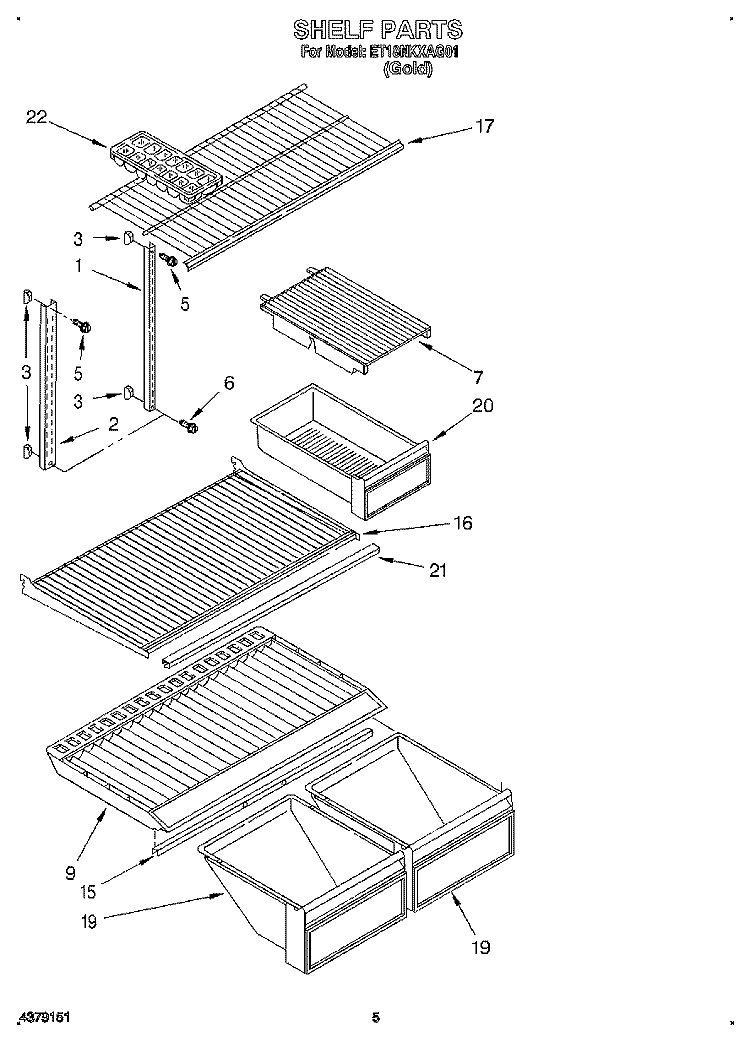 SHELF Diagram and Parts List for ET18NKXAG01  Whirlpool Refrigerator