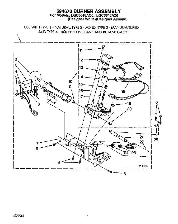 694670 BURNER Diagram and Parts List for LGC6646AQ0  Whirlpool Dryer