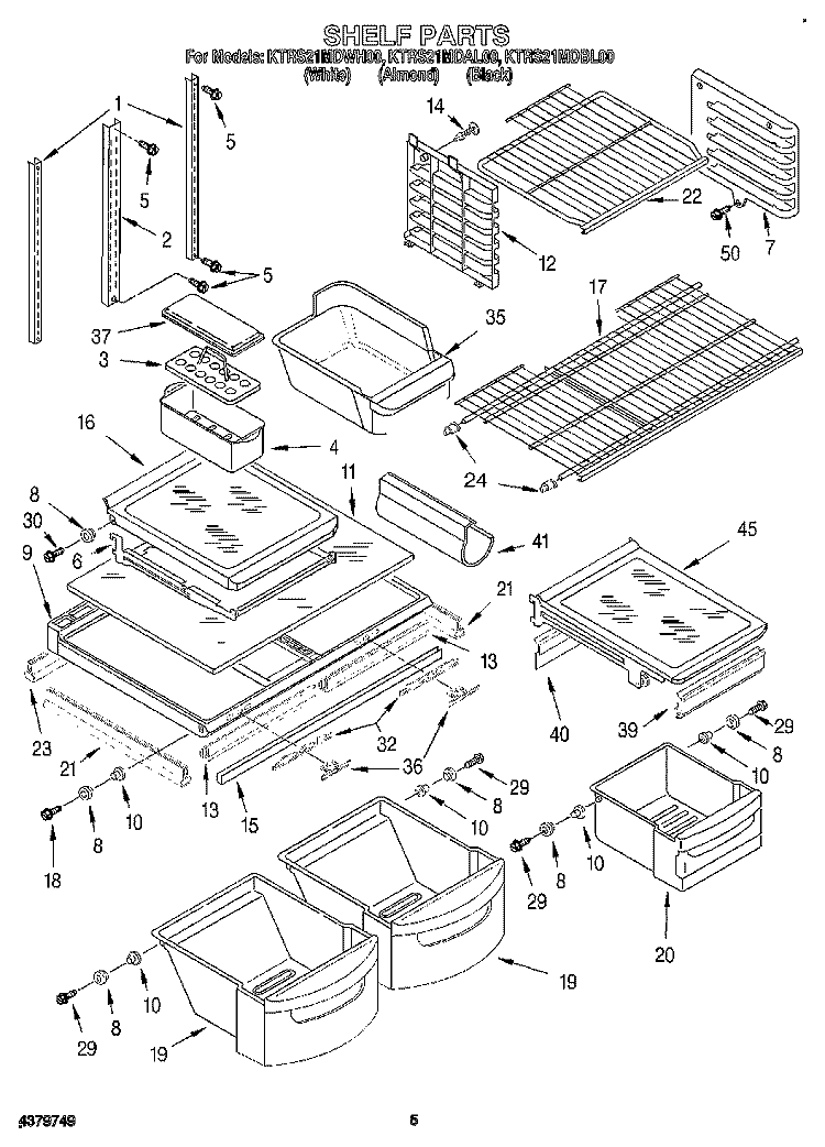SHELF Diagram and Parts List for KTRS21MDBL00  KitchenAid Refrigerator