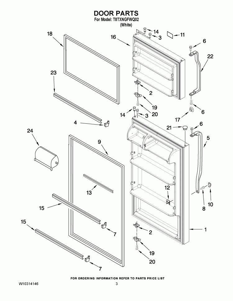 DOOR PARTS Diagram and Parts List for T8TXNGFWQ02  Estate Refrigerator