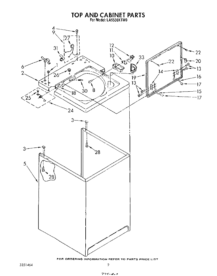 TOP AND CABINET , LITERATURE AND OPTIONAL Diagram and Parts List for LA5530XTG0  Whirlpool Washer