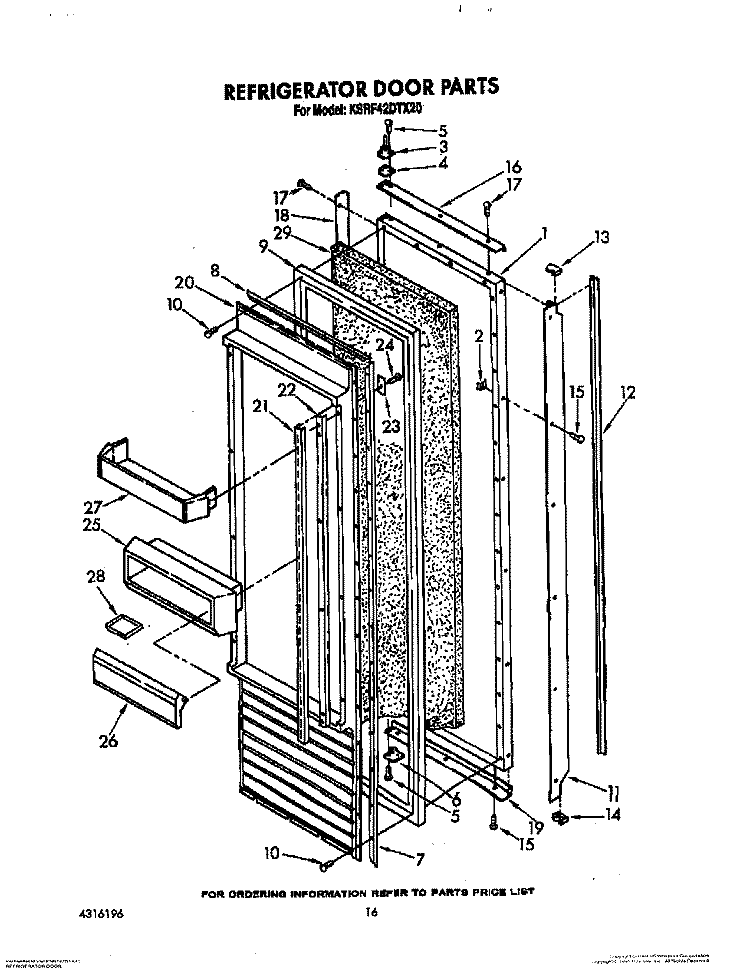 REFRIGERATOR DOOR Diagram and Parts List for KSRF42DTX20  KitchenAid Refrigerator