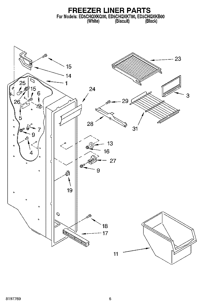 FREEZER LINER Diagram and Parts List for ED5CHQXKB00  Whirlpool Refrigerator