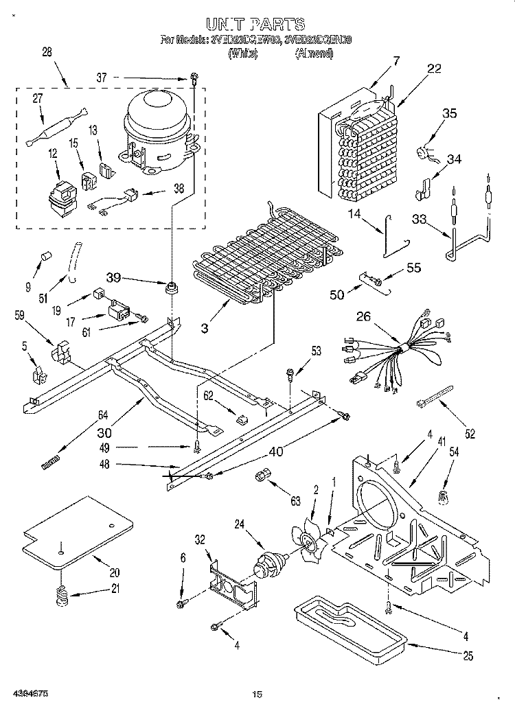 UNIT Diagram and Parts List for 3VED23DQEN00  Whirlpool Refrigerator