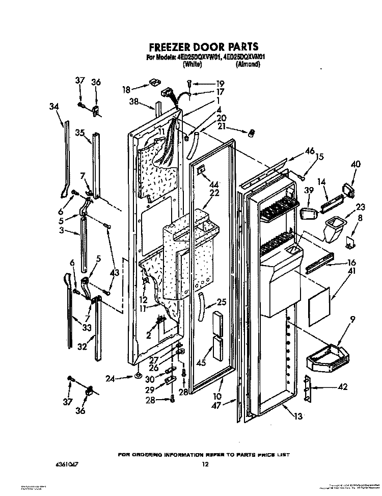 FREEZER DOOR Diagram and Parts List for 4ED25DQXVW01  Whirlpool Refrigerator