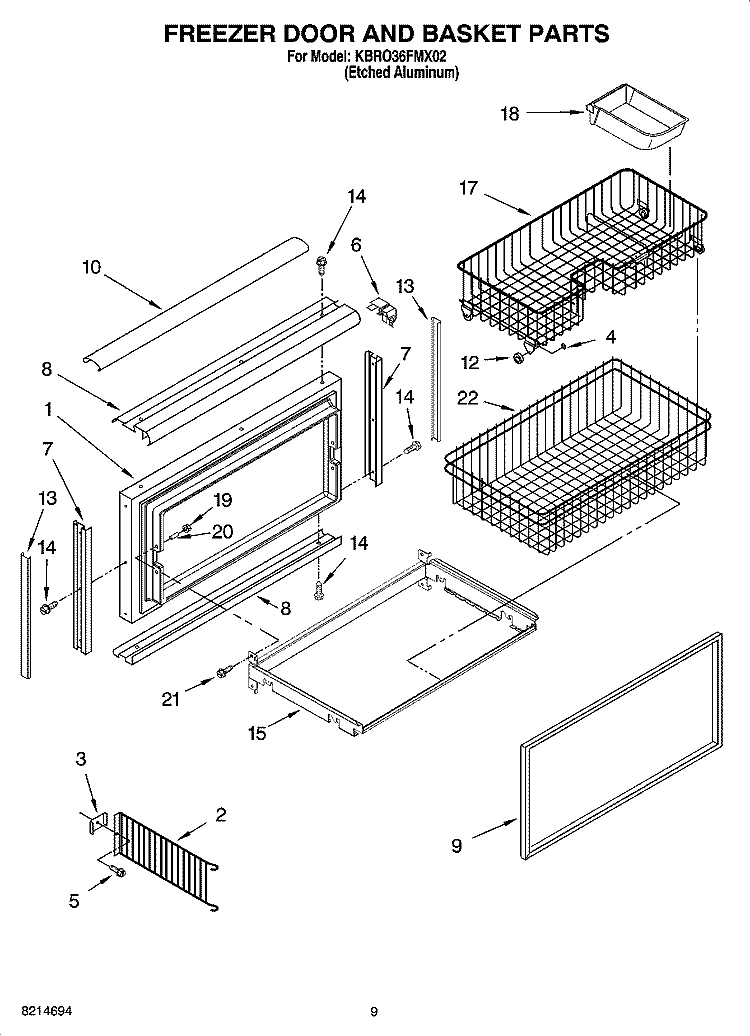 FREEZER DOOR AND BASKET PARTS Diagram and Parts List for KBRO36FMX02  KitchenAid Refrigerator