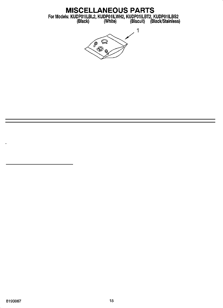 MISCELLANEOUS PARTS OPTIONAL PARTS (NOT INCLUDED) Diagram and Parts List for KUDP01ILWH2  KitchenAid Dishwasher