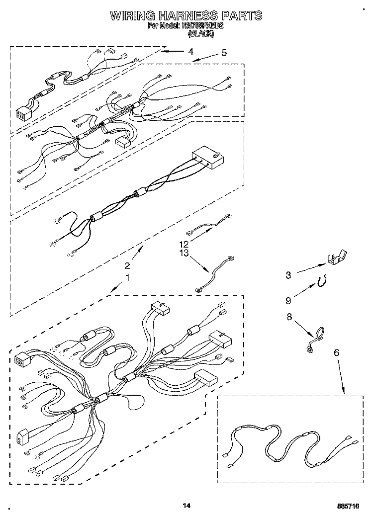 WIRING HARNESS Diagram and Parts List for RM765PXBB2  Whirlpool Wall Oven