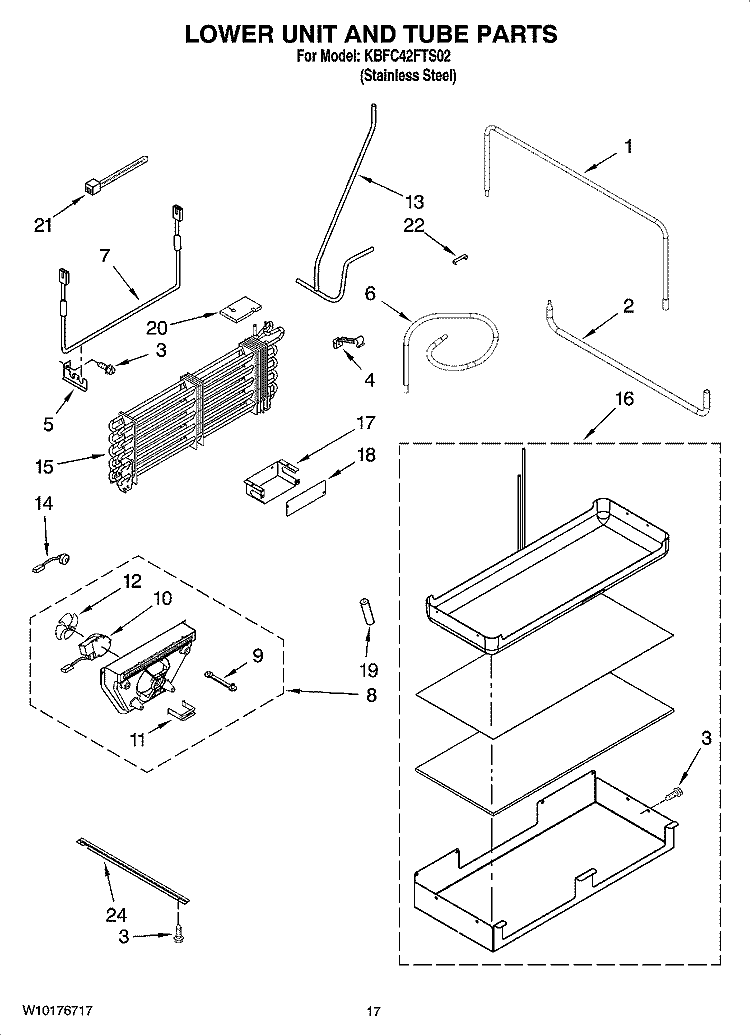 LOWER UNIT AND TUBE PARTS Diagram and Parts List for KBFC42FTS02  KitchenAid Refrigerator