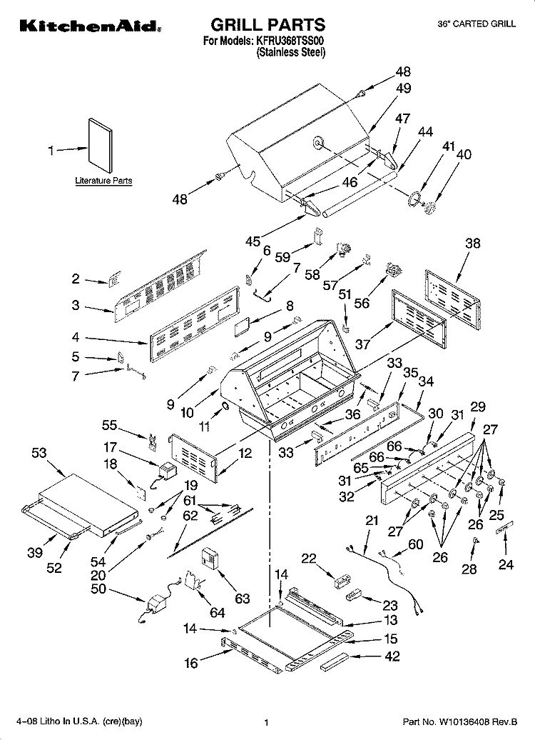 GRILL PARTS Diagram and Parts List for KFRU368TSS00  KitchenAid Grill