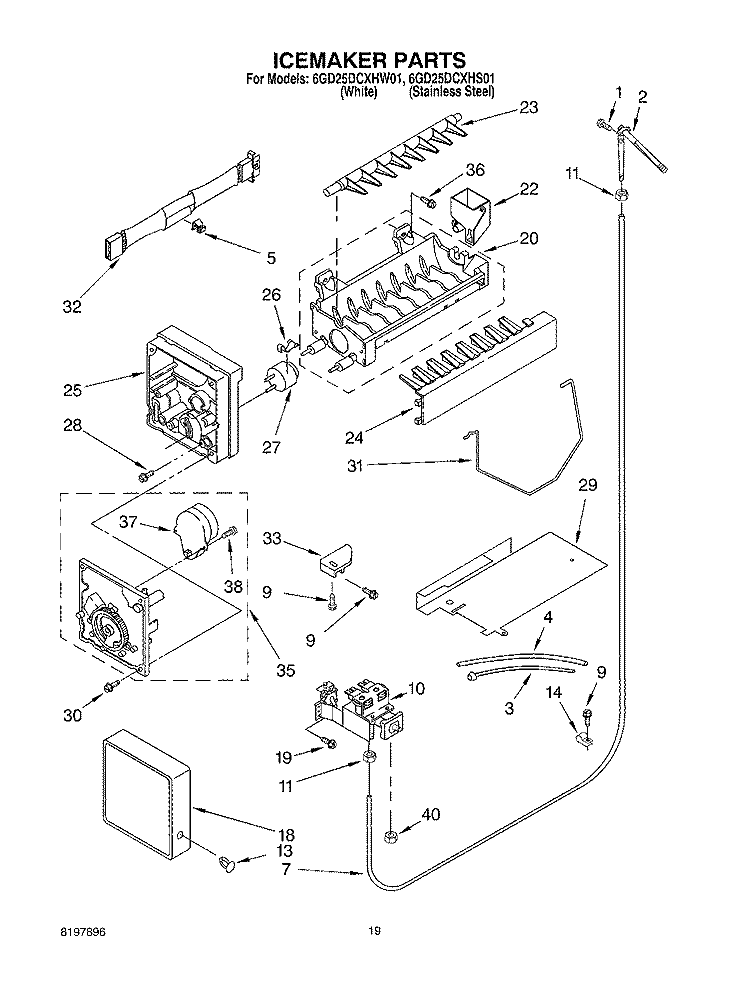 ICE MAKER, OPTIONAL Diagram and Parts List for 6GD25DCXHS01  Whirlpool Refrigerator
