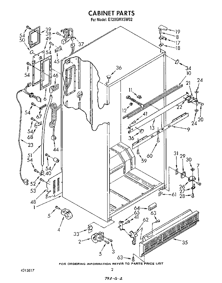 CABINET Diagram and Parts List for ET20GMXSW02  Whirlpool Refrigerator