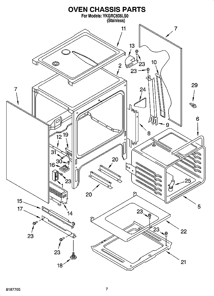 OVEN CHASSIS PARTS Diagram and Parts List for YKGRC608LS0  KitchenAid Range
