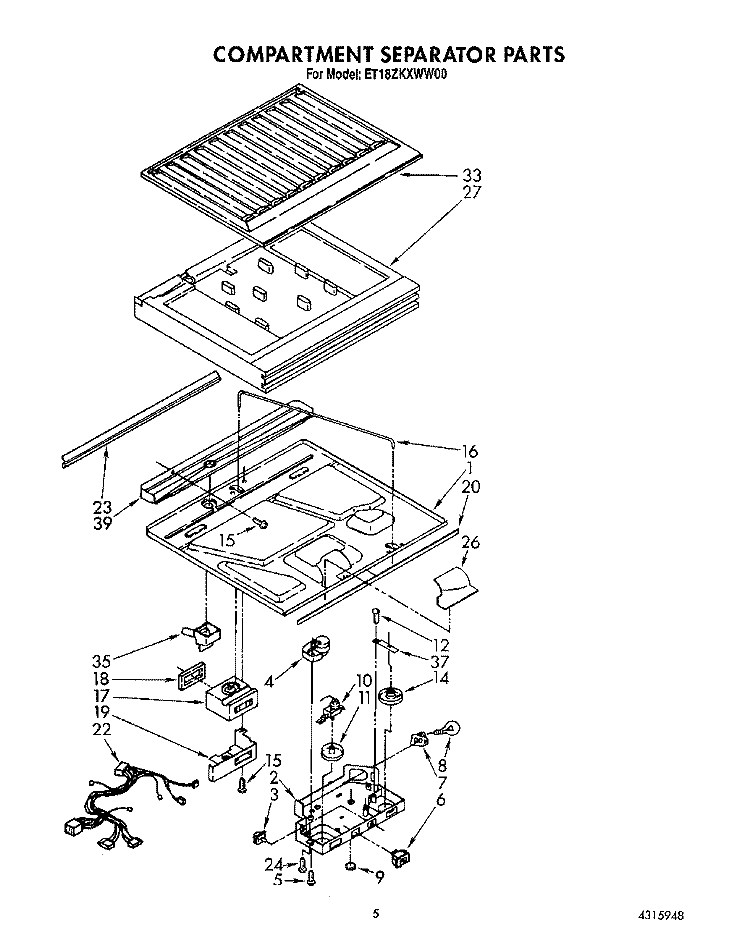 COMPARTMENT SEPARATOR Diagram and Parts List for ET18ZKXWW00  Whirlpool Refrigerator
