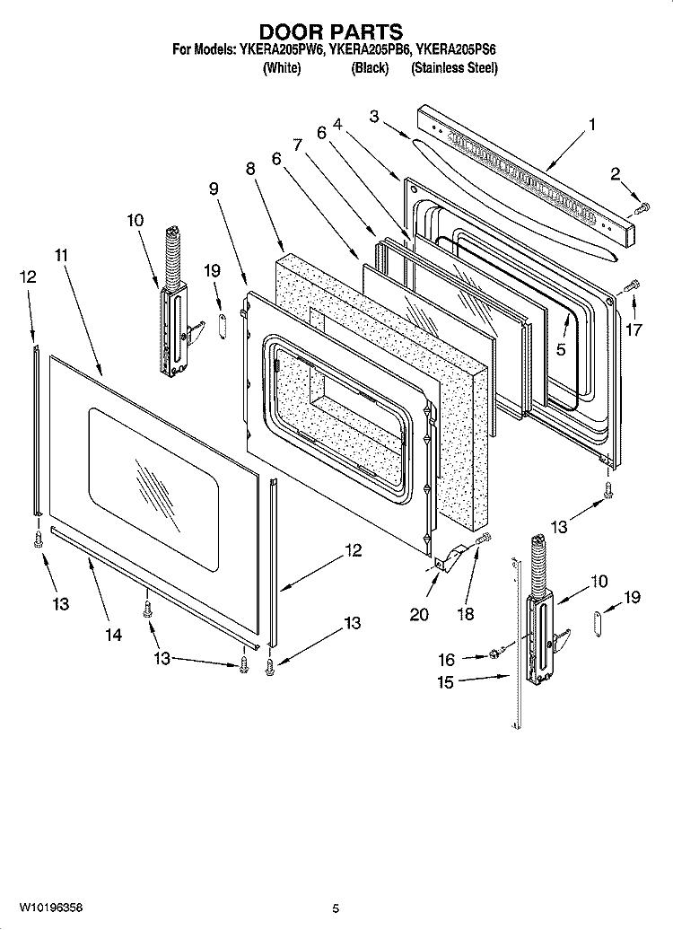 DOOR PARTS Diagram and Parts List for YKERA205PB6  KitchenAid Range