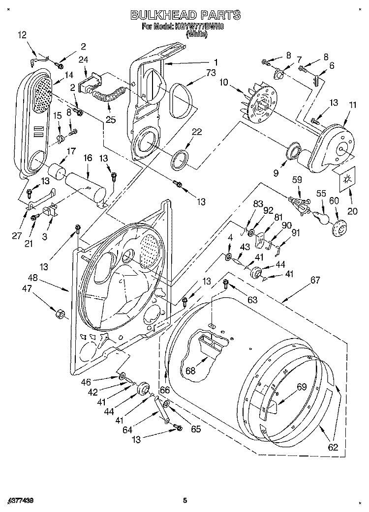 BULKHEAD Diagram and Parts List for KGYW777BWH0  KitchenAid Dryer