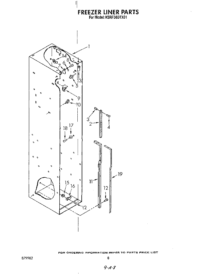 FREEZER LINER Diagram and Parts List for KSRF36DTX01  KitchenAid Refrigerator
