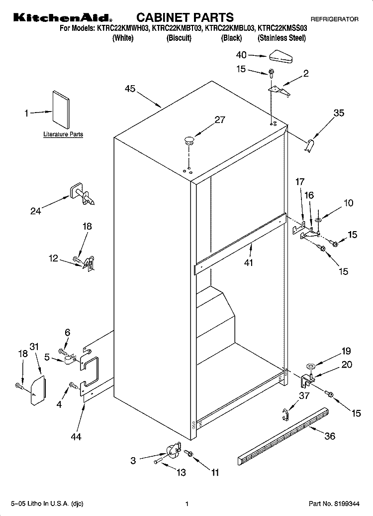CABINET PARTS Diagram and Parts List for KTRC22KMBT03  KitchenAid Refrigerator