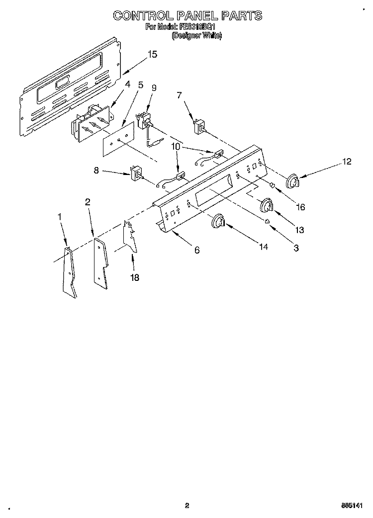 CONTROL PANEL Diagram and Parts List for FES310BQ1  Roper Range