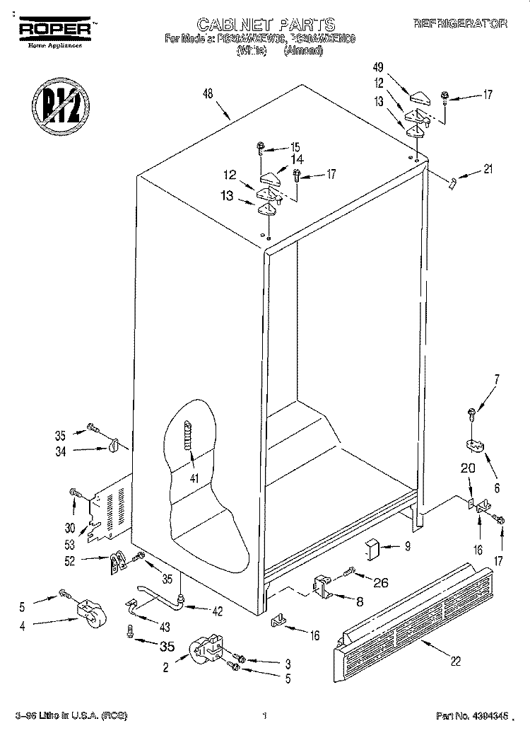 CABINET Diagram and Parts List for RS20AWXEW00  Roper Refrigerator