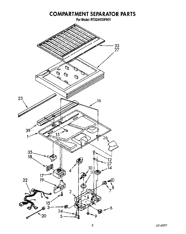 COMPARTMENT SEPARATOR Diagram and Parts List for RT20AKXWW01  Roper Refrigerator