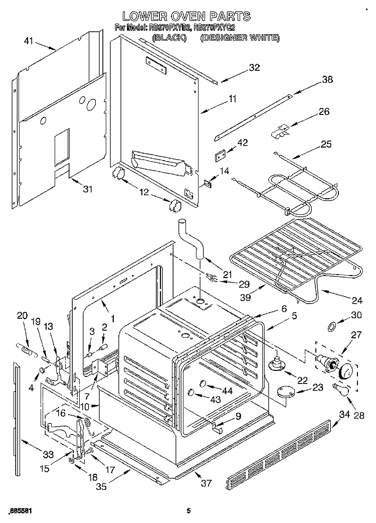 LOWER OVEN Diagram and Parts List for RB270PXYB2  Whirlpool Wall Oven
